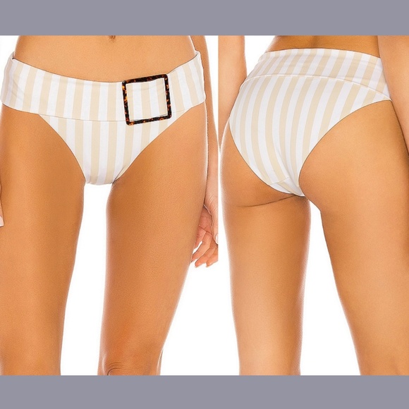 NWT WeWoreWhat [ Small‎ ] Annie Pinstripe Bikini Bottoms Shortbread - Picture 1 of 12